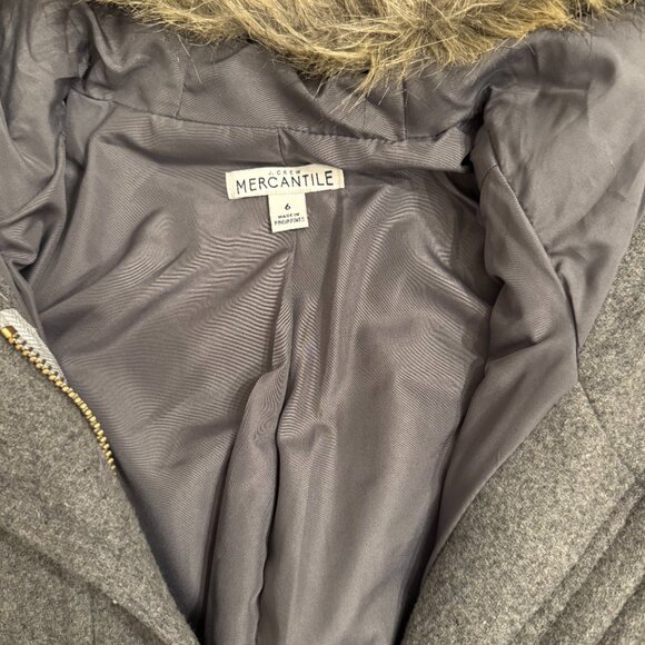 J.Crew Factory Women’s Gray Peacoat with Fur-Trim Hood – Size 6 - Picture 3 of 4